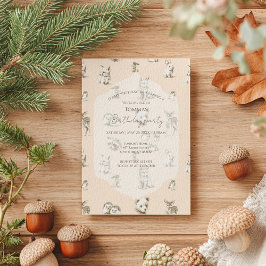 Convites Vintage Woodland Baby Animal Birthday
