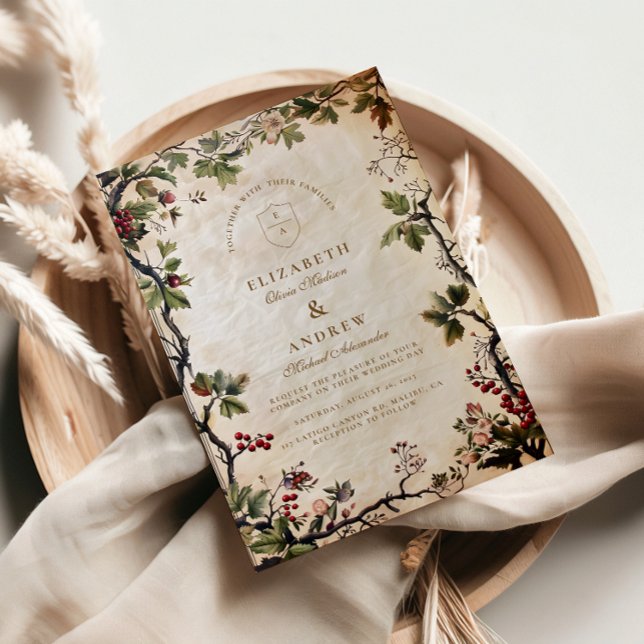 Convites Vintage Woodland Berry Wedding (Criador carregado)
