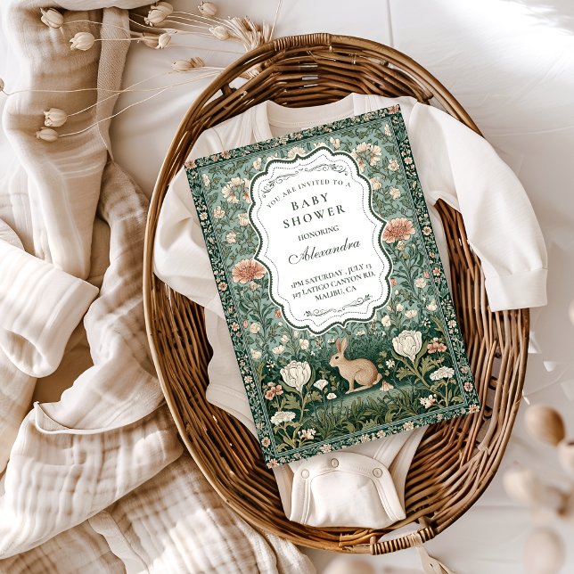 Convites Vintage Woodland Bunny Floral Baby Shower (Criador carregado)