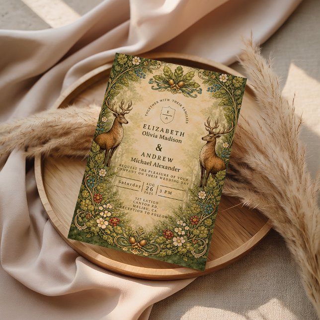Convites Vintage Woodland Deer Wedding (Criador carregado)