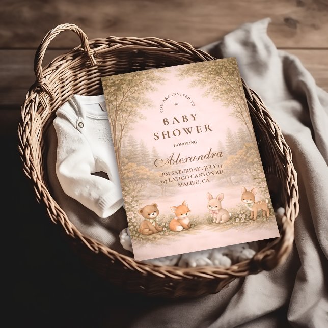 Convites Vintage Woodland Forest Animals Baby Shower (Criador carregado)