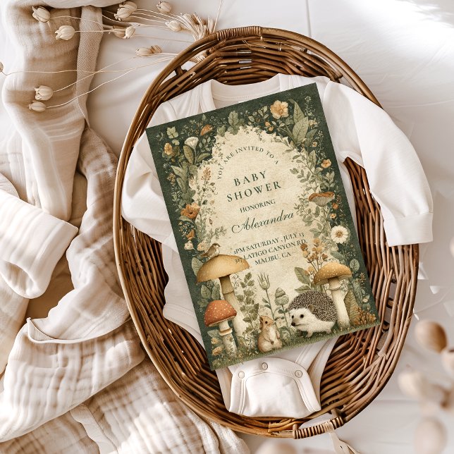 Convites Vintage Woodland Mushroom Baby Shower (Criador carregado)