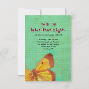 Convites VINTAGE YELLOLY BUTTERFLY Bat Mitzvah Party Card