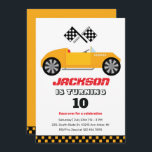Convites Vintage Yellow Race Car Kids Boys Aniversário<br><div class="desc">Design para crianças,  rapazes ou raparigas que adoram corridas de carros,  carros desportivos,  velocidade e carro de brinquedos. Perfeito para a festa de aniversário do tema do construtor. Você pode personalizar o texto para ajustado outras ocasiões.</div>