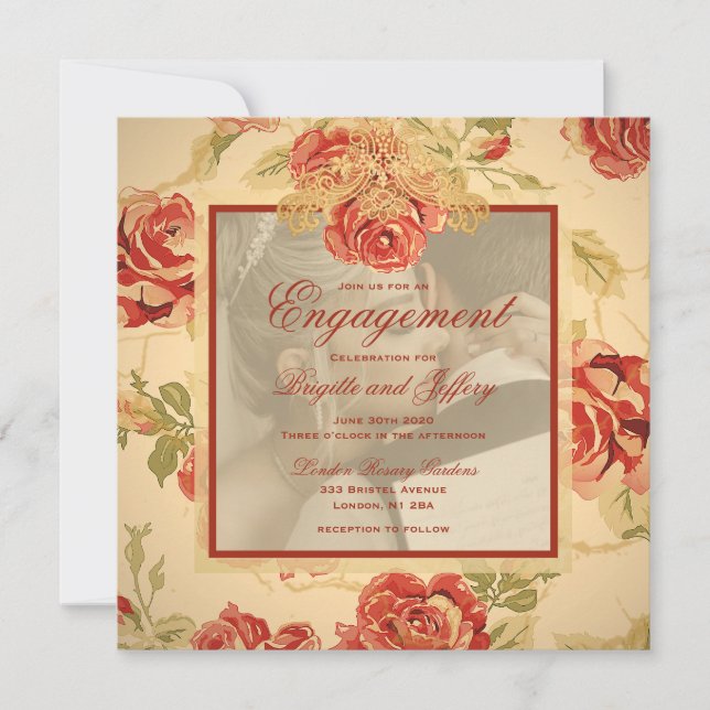 Convites Vintage yellow rustic rosa vermelha nunvit (Frente)