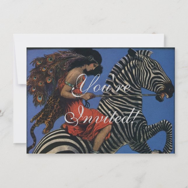 Convites Vintage Zebra Art Nouveau Mulher (Frente)