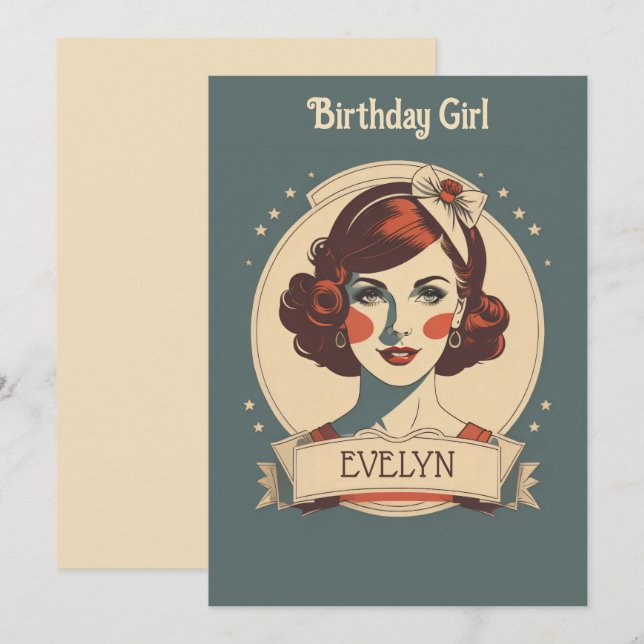 Convites Vintagem de Birthday Girl (Frente/Verso)