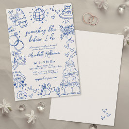 Convites Vintagem Desenhada À Mão Algo Chá de panela Azul