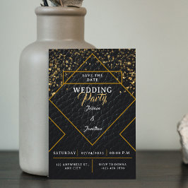 Convites Vintagem Dourada e preta Elegante Salve A Data Cas