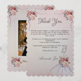 Convites Vintange Sweet 16 / Quinceañera Obrigado Nota