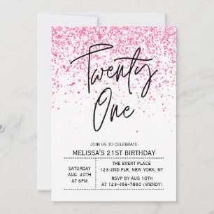 Convites Vinte e um Aniversário Gliter Rosa Quente