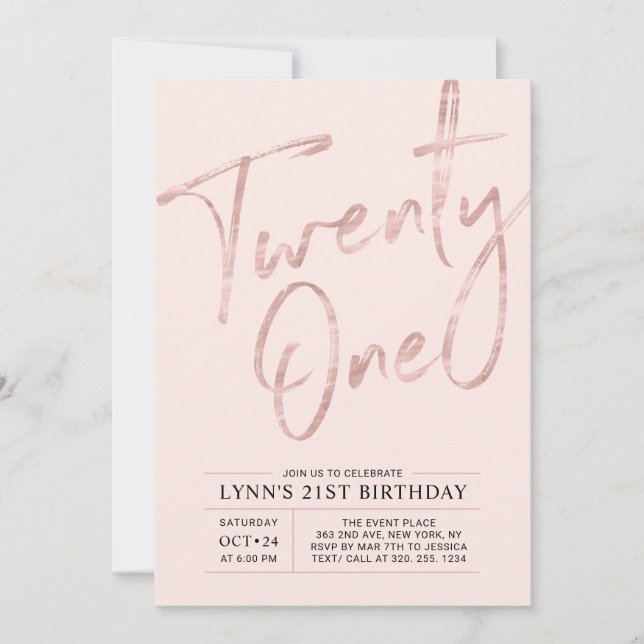 Convites Vinte e um | Rosa Dourado Rosa Aniversário de 21 a (Frente)