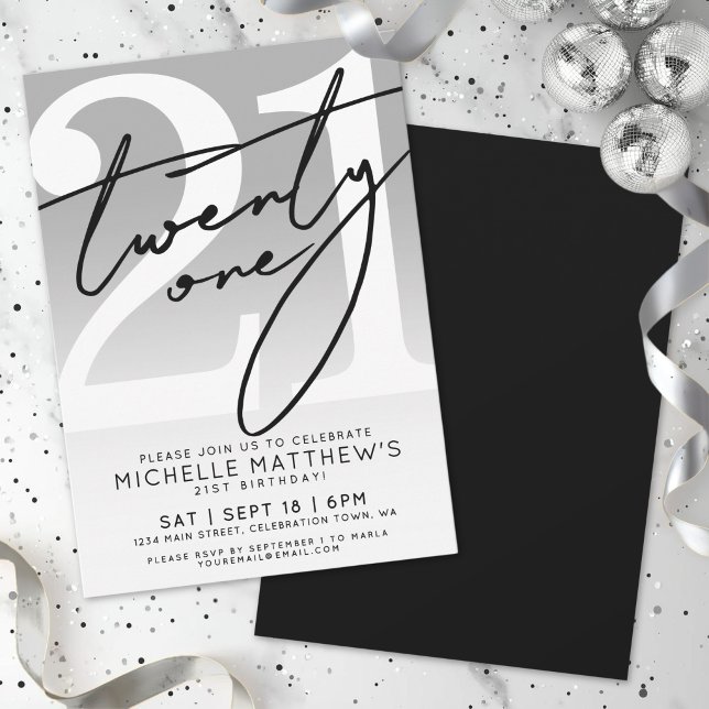 Convites Vinte e Um Roteiro Simples Aniversário de 21 anos (Twenty One Simple Script 21st Birthday Invitation)