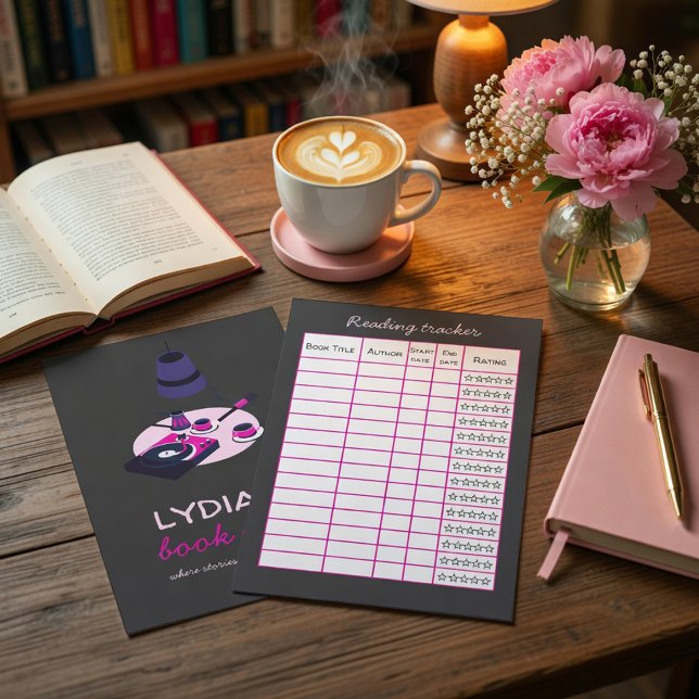Convites Vinyl & Books Personalized Reading Tracker Card (Criador carregado)