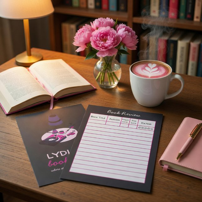 Convites Vinyl Record & Coffee Custom Book Review Card (Criador carregado)