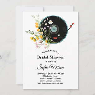 Convites Vinyl Record, floral, Oldies Rustic, música femini