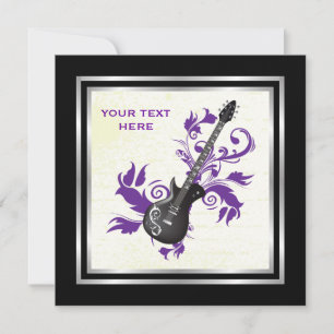 Convites Violão elétrico sobre folhas roxas produtos person