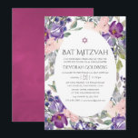 Convites Violet and Plum Floral Bat Mitzvah<br><div class="desc">O convite eloquente violeta e ameixa floral bat mitzvah com tons de verde-sábio e rosa-pincel projetados para serem rápida e facilmente personalizados de acordo com as especificações do seu evento.</div>