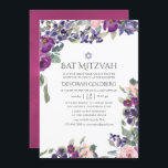 Convites Violet and Plum Floral Bat Mitzvah<br><div class="desc">O convite eloquente violeta e ameixa floral bat mitzvah com tons de verde-sábio e rosa-pincel projetados para serem rápida e facilmente personalizados de acordo com as especificações do seu evento.</div>
