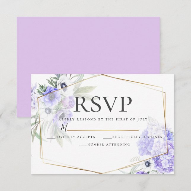 Convites Violet Anemone Floral Wedding RSVP (Frente/Verso)
