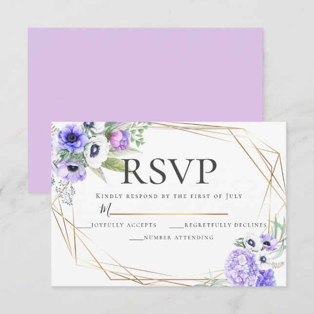 Convites Violet Anemone Floral Wedding RSVP (Frente/Verso)