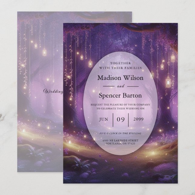 Convites Violet at Midnight Enchanted Forest Wedding (Frente/Verso)