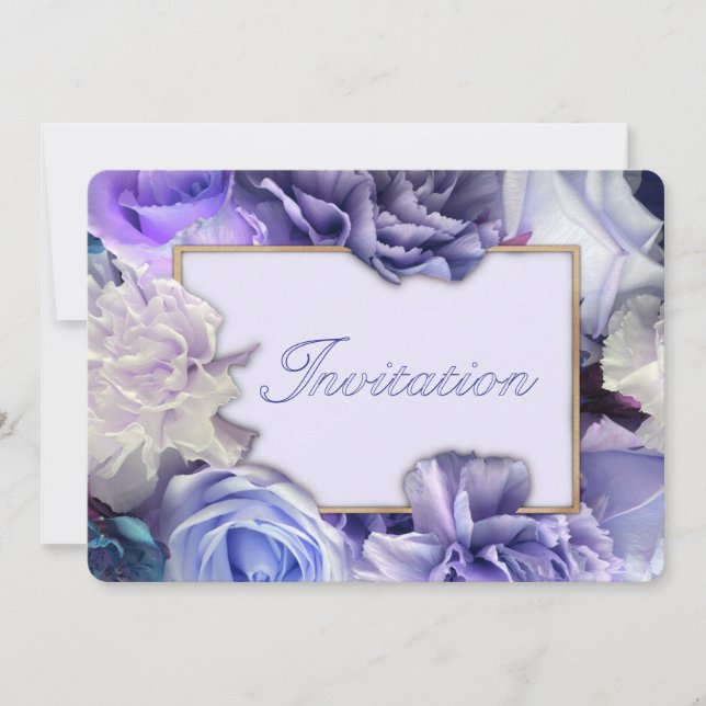 Convites Violet Blue Rose Birthday Party Invitation (Frente)
