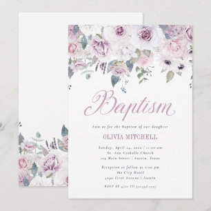 Convites Violet Blush Floral   Batismo