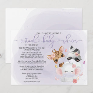 Convites Violet Cute Animal em Máscaras Chá de fraldas Vi