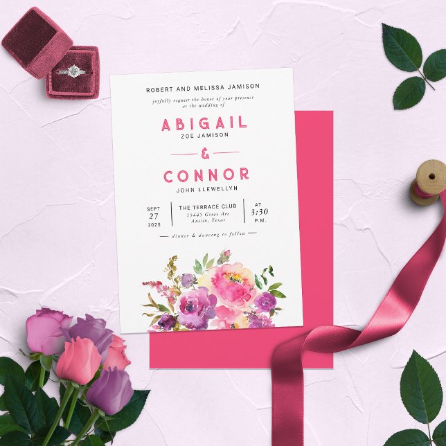 Convites Violet Fuchsia Floral, Violeta e Divertida (Criador carregado)