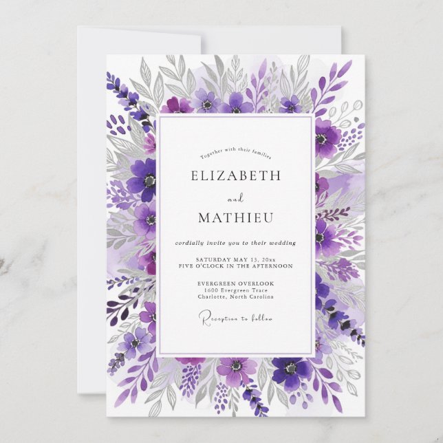 Convites Violet Graceful Spring Wedding (Frente)