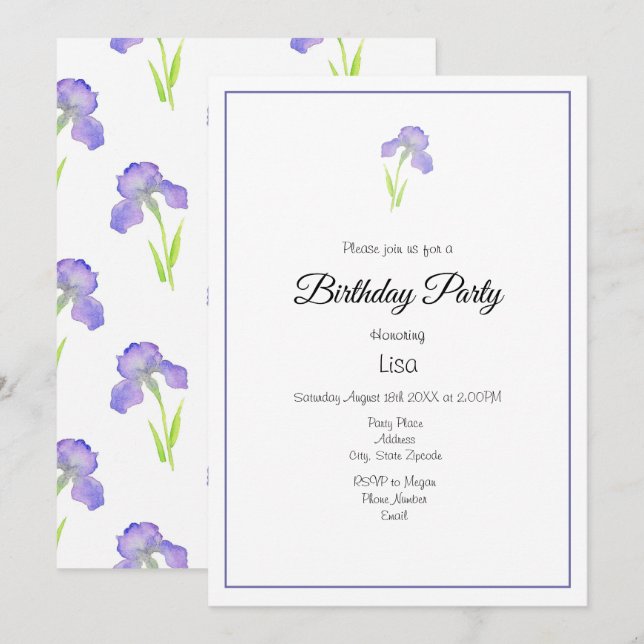 Convites Violet Iris e Iris Pattern (Frente/Verso)