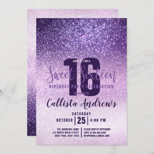 Convites Violet Lilac Roxo Triple Glitter Ombre Sweet 16