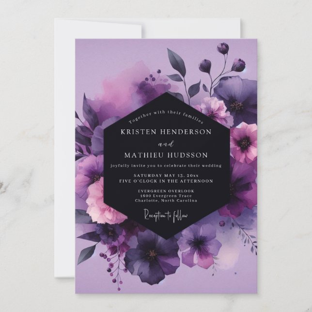 Convites Violet Moody Anemone Wedding (Frente)