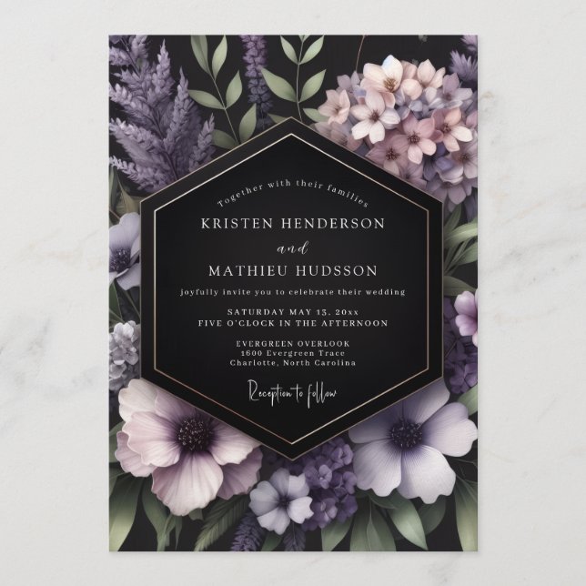 Convites Violet Nocturnal Bloom Wedding (Frente)
