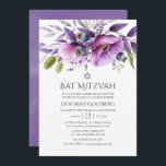 Convites Violet Poppy Floral Bat Mitzvah<br><div class="desc">Flores violetas,  lavandas e roxas em uma mão pintada a aquarelas do taco mitzvah convite projetado para ser rápida e facilmente personalizado de acordo com as especificidades de seu evento.</div>