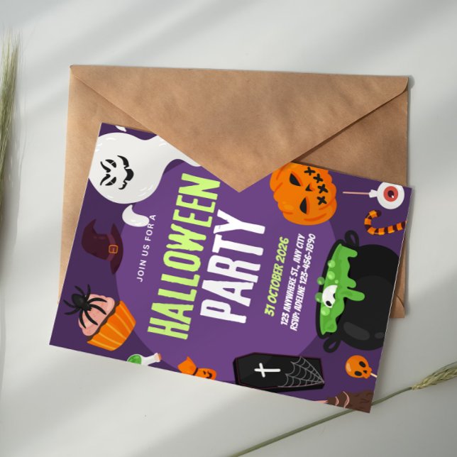 Convites Violet Pumpkin Boo Cute Halloween Party Invitation (Criador carregado)