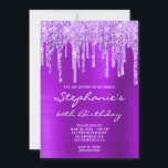 Convites Violet Purple Glitter and Foil Drip 60th Birthday<br><div class="desc">Crie seu próprio convite para comemoração de aniversário de marco de na moda. Brilhante púrpura esbranquiçada e pálido e gotas de folhas decorativas emparelhadas com um gráfico violeta violeta violeta violeta púrpura esfregado de metal. As faíscas de luxo,  a brilha e a folha são criadas com gráficos digitais.</div>