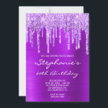 Convites Violet Purple Glitter and Foil Drip 60th Birthday<br><div class="desc">Crie seu próprio convite para comemoração de aniversário de marco de na moda. Brilhante púrpura esbranquiçada e pálido e gotas de folhas decorativas emparelhadas com um gráfico violeta violeta violeta violeta púrpura esfregado de metal. As faíscas de luxo,  a brilha e a folha são criadas com gráficos digitais.</div>