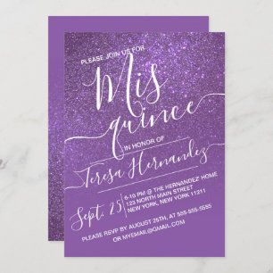 Convites Violet Purple Glitter Ombre Quinceañera