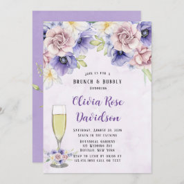 Convites Violet Purple Watercolor Florals Brunch & Bubble