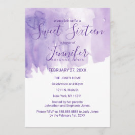 Convites Violet Purple Watercolor Splash Sweet 16