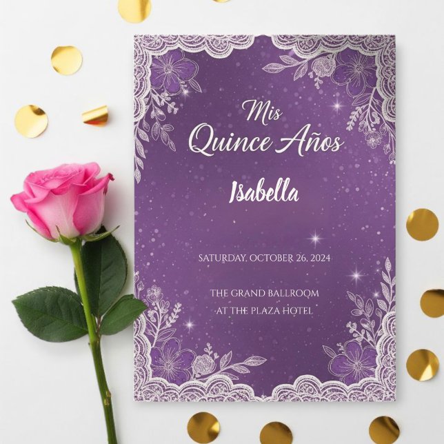 Convites Violet Quinceañera Invitations, Elegant (Criador carregado)