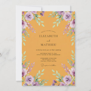 Convites Violet Ranúnculo Eucalipto Mostarda Casamento