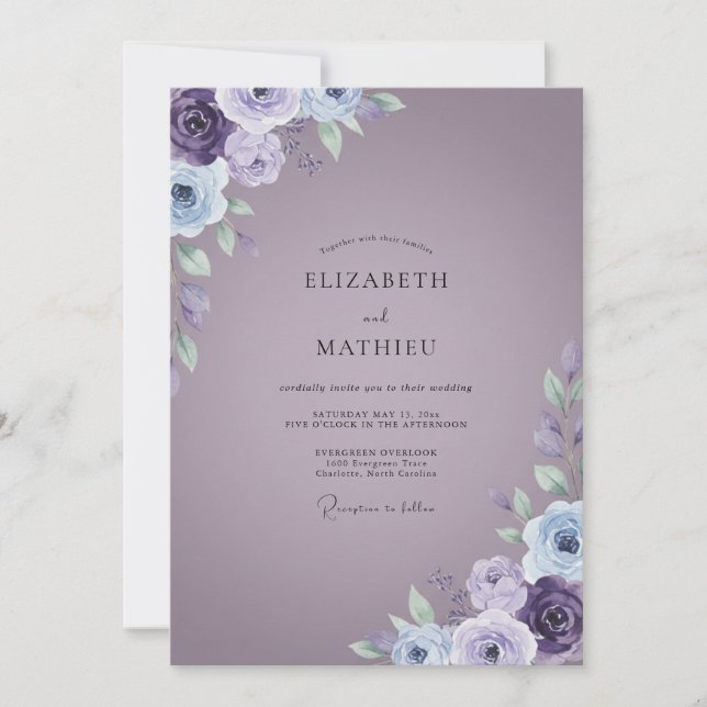 Convites Violet Ranunculus Roxo Bege Casamento (Frente)