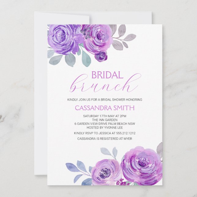 Convites Violet Rose Bridal Brunch Shower  (Frente)