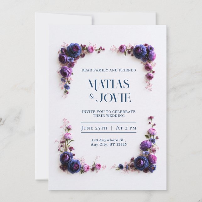 Convites Violet Rose Quadro de Casamento (Frente)
