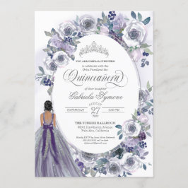 Convites Violet Silver White Watercolor Quinceanera Floral