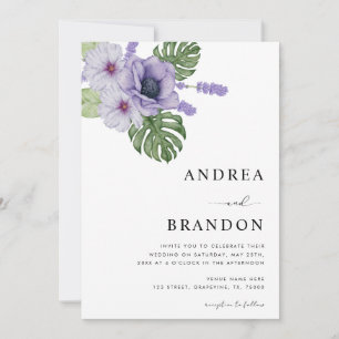 Convites Violet Tropical Leaf Botanical All in One Wedding