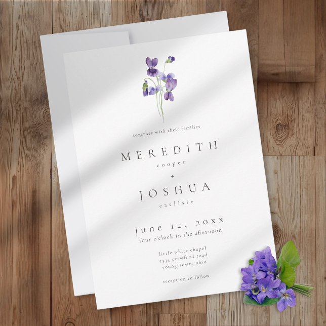 Convites Violet Watercolor Minimalist Elegant Wedding (Criador carregado)